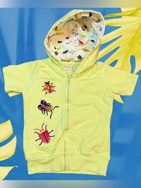 Monica + Andy Organic Cotton Lime Green Bug Embroidered Hoodie 12-18M